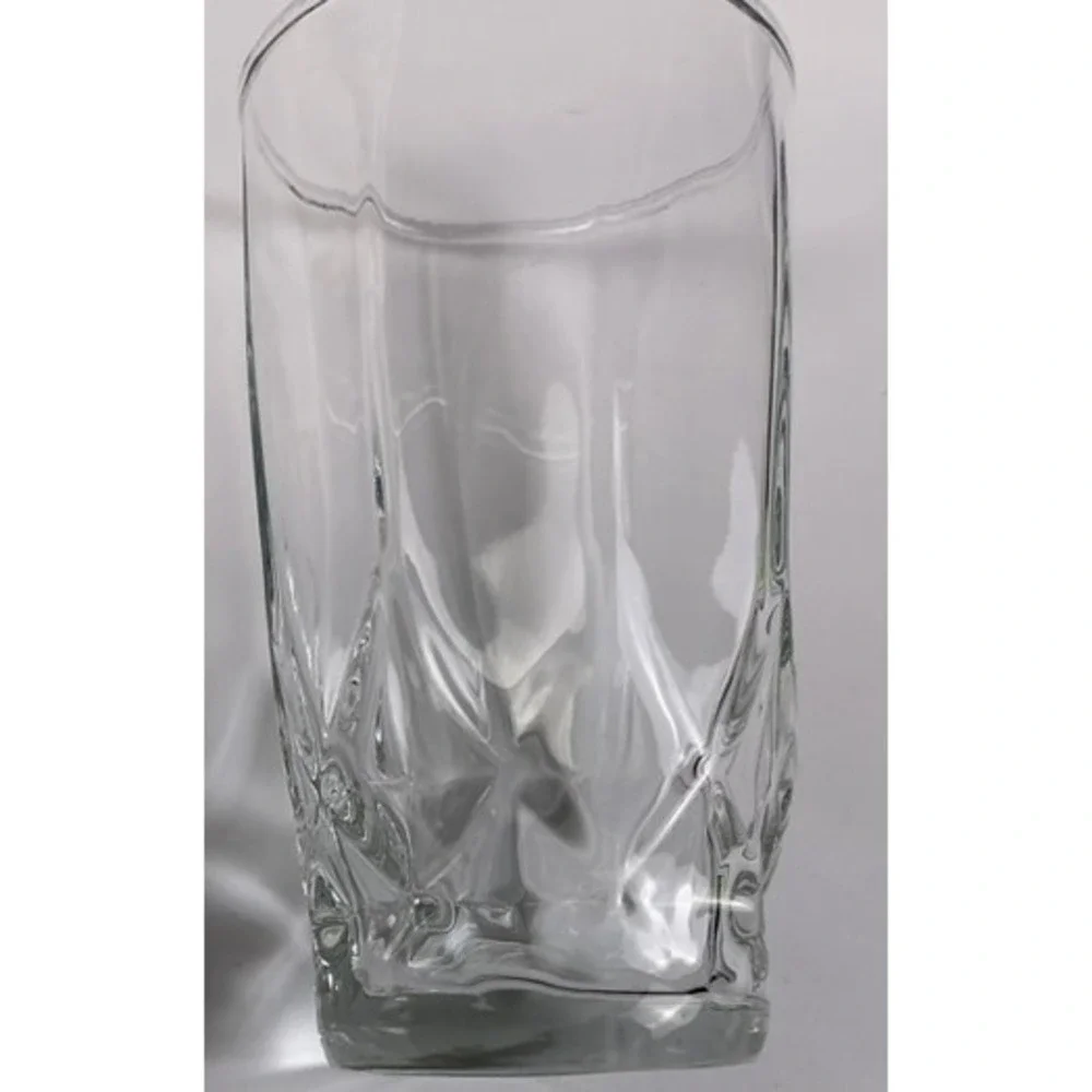 Set of 2 Clear‎ Faceted Highball Tumblers Heavy Base Pressed Glass
